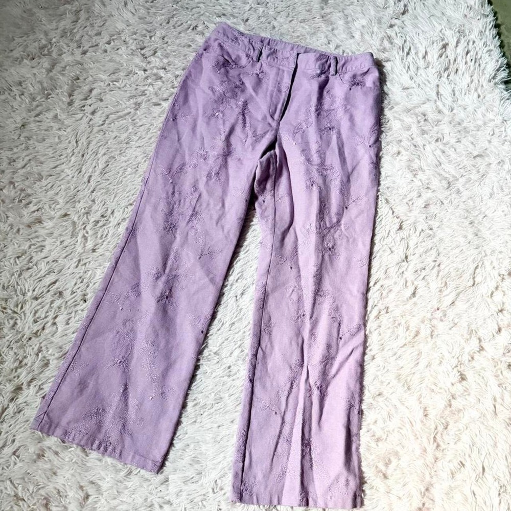 Vintage Embroidered Floral Feminine Coquette Teacher Whimsical Pants Womens 4